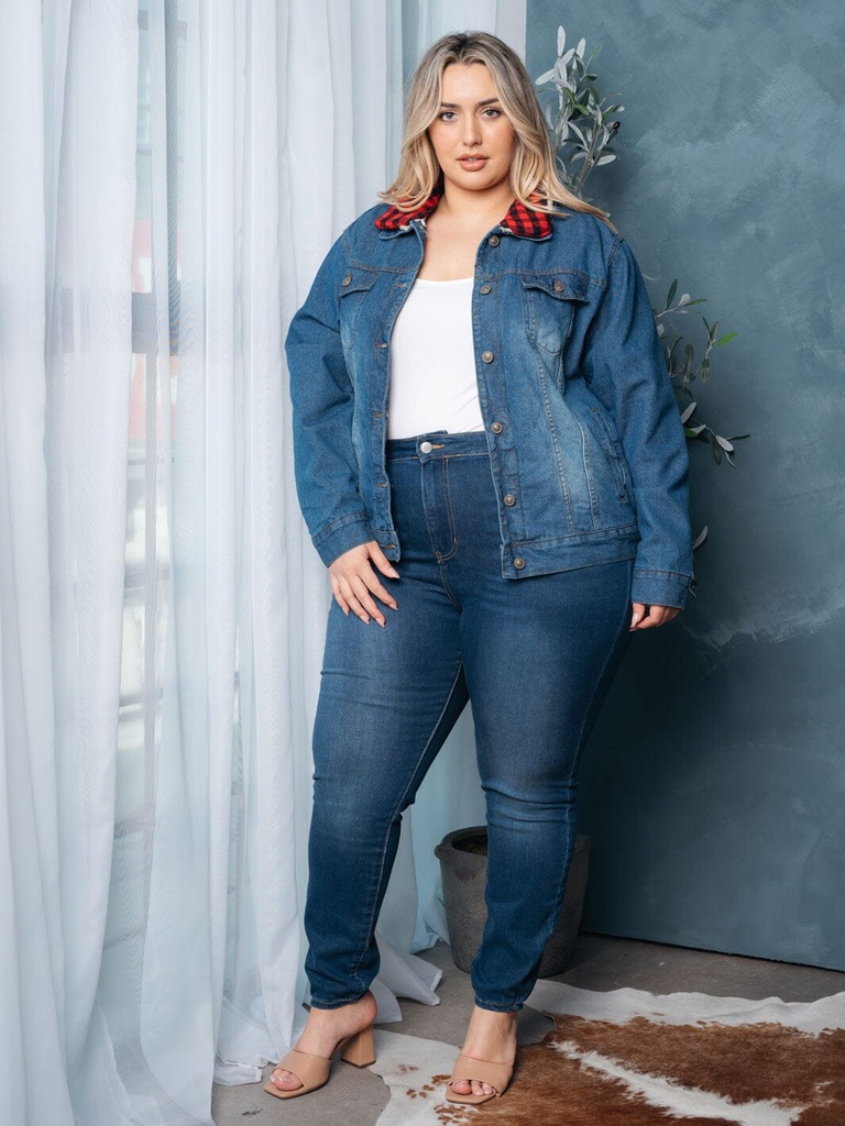 Chaqueta denim a cuadros desmontable