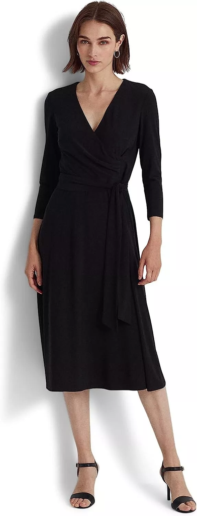 Vestido cruzado sintético con lazo