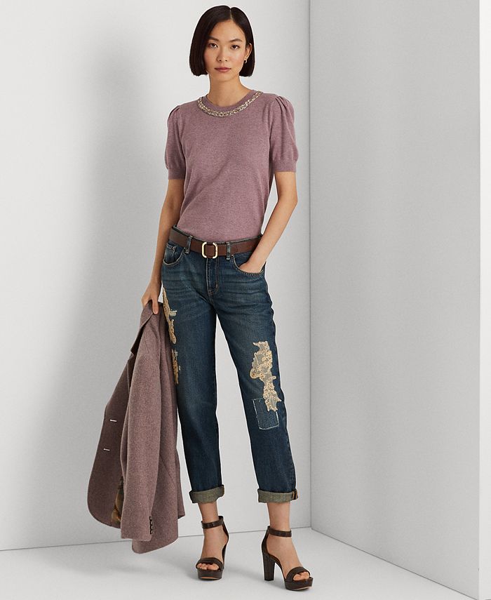 Jeans con patchwork de encaje