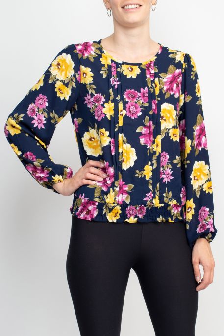 Blusa floral con dobladillo elàstico 