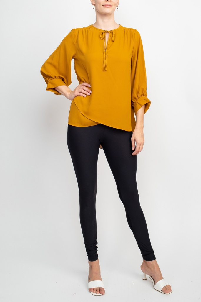 Blusa con lazo en el escote redondo 