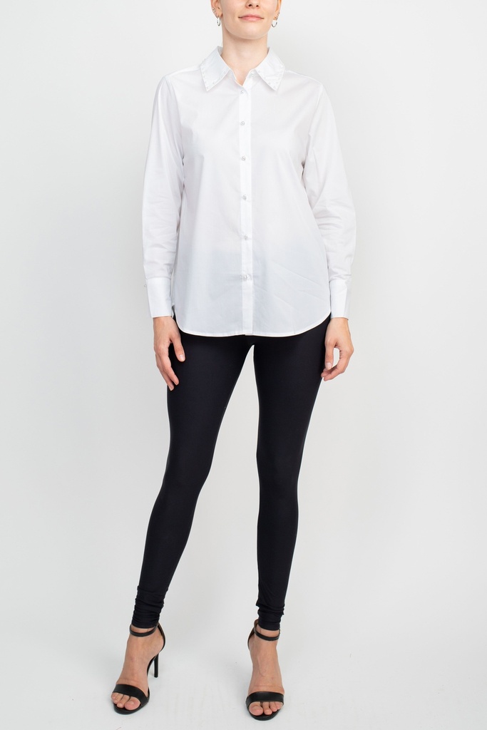 Blusa camisera con botones de perlas 