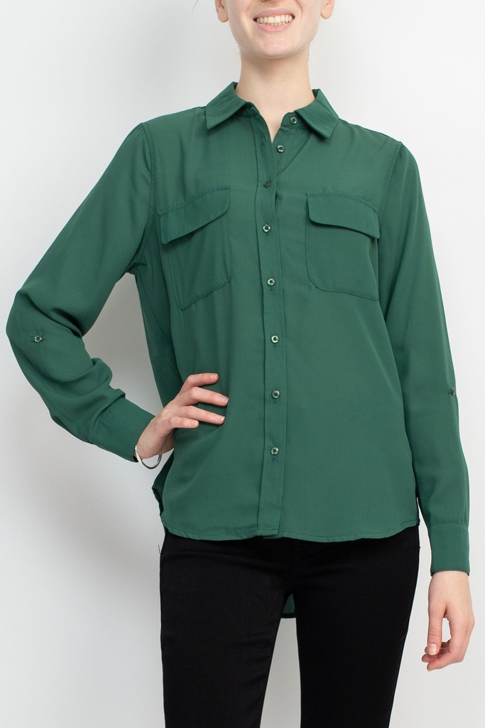Blusa camisera con bolsillos de parche 