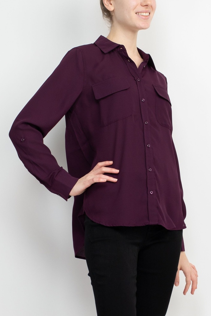 Blusa camisera con bolsillos de parche 