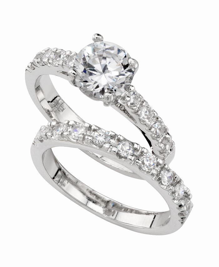 Anillo solitario y argolla con circonita