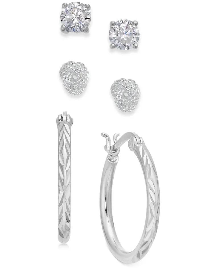 Set de aretes de aro y nudo de amor de plata