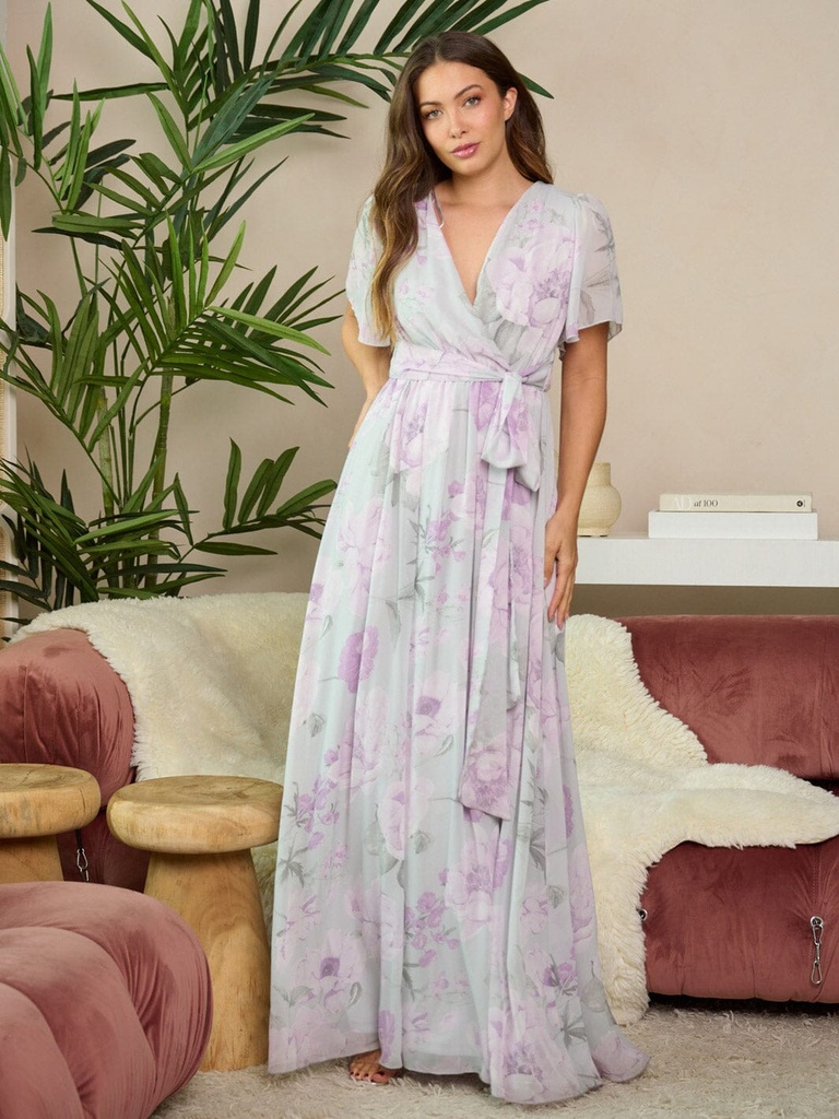 Vestido maxi floral de manga corta