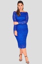 Vestido midi con escote Bardot festoneado