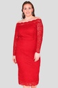 Vestido midi con escote Bardot festoneado