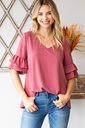 Blusa con mangas flutter, Pink