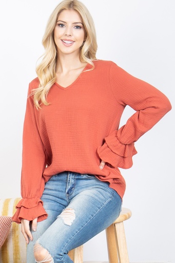 Blusa Manga Larga con Volantes
