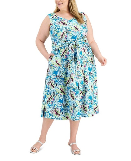 Vestido midi con lazo en la cintura