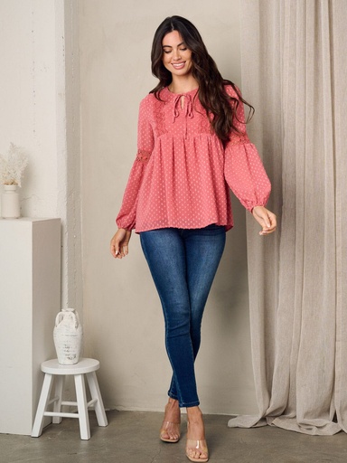 [1290009] Blusa de manga larga polka Suizo