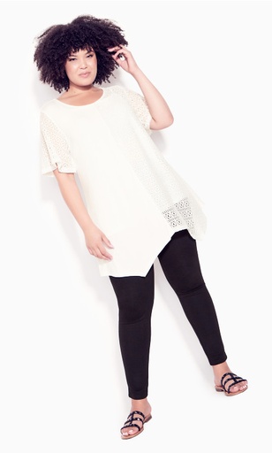 [1270010] Blusa tipo túnica de encaje empalmado