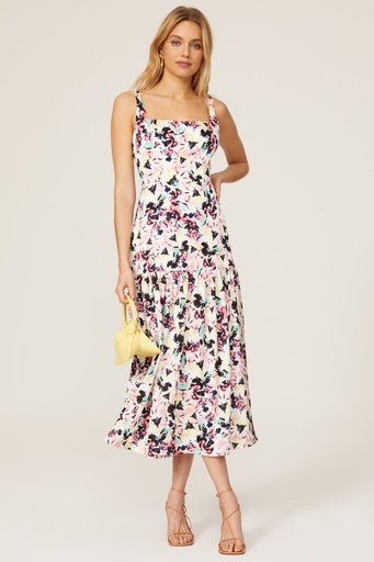Vestido midi de satén floral