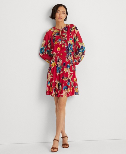 Vestido de georgette arrugado floral