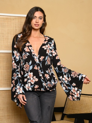 Blusa floral de mangas acampanadas 