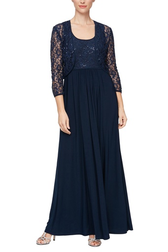 Vestido con chaqueta de encaje y lentejuelas 