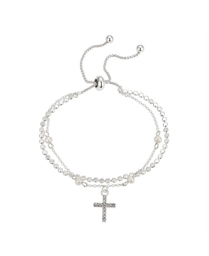 [1410882] Pulsera Bolo de doble hebra con cruz