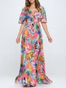 Vestido maxi  tropical con escote V