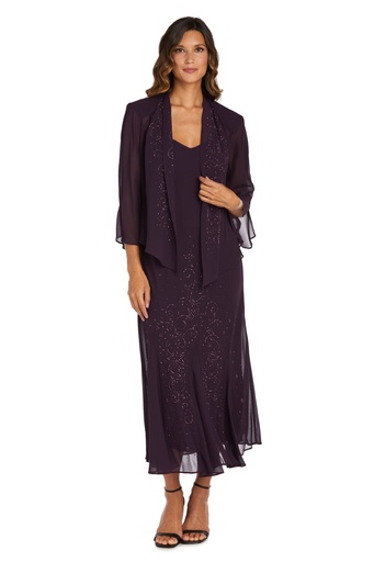 Vestido con chaqueta de gasa con pedrería
