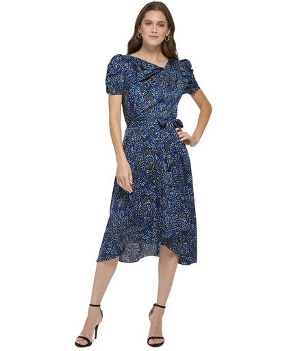 Vestido midi con mangas abullonadas