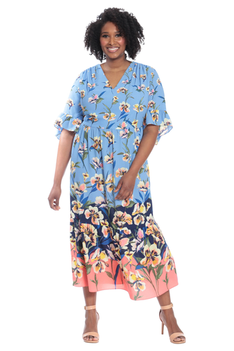 Maxi vestido floral con manga 3/4