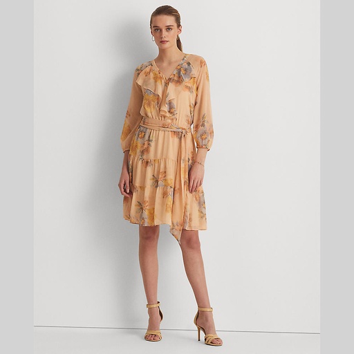 Vestido floral de georgette arrugado