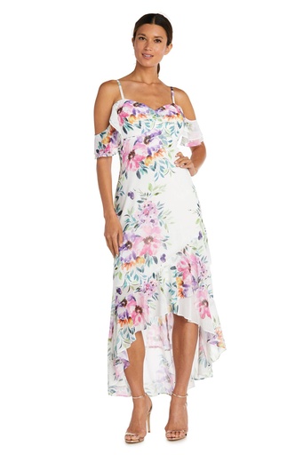 Vestido de chiffon floral alto y bajo