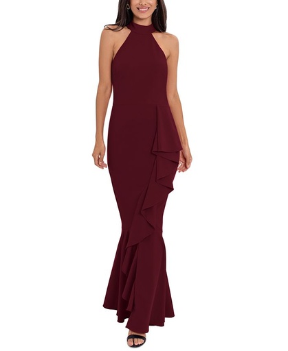 Vestido formal halter con volantes