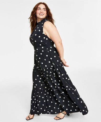 Vestido maxi con capas y lunares
