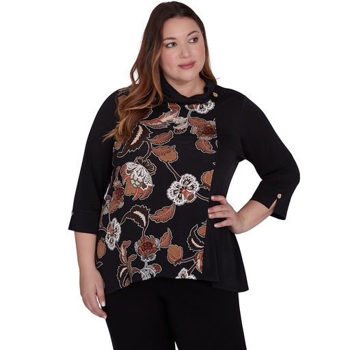 Blusa con textura floral y cuello vuelto