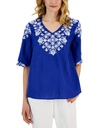 Blusa de lino con escote en V y bordado