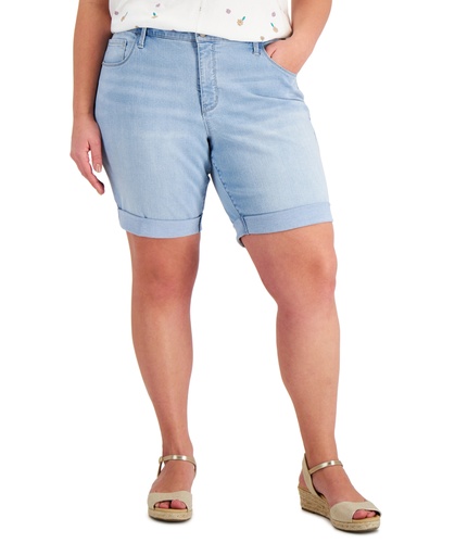 Bermudas enrolladas de mezclilla