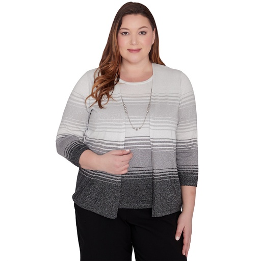 Blusa tejida a rayas dos en uno con collar 
