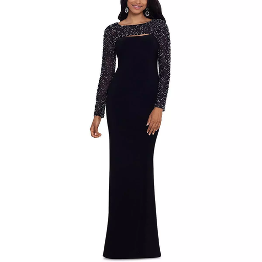 Vestido largo con mangas de pedrería