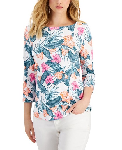 Blusa de cuello barco tropical