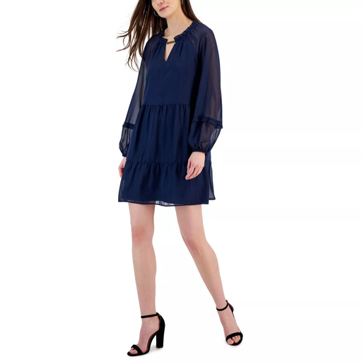 Vestido de gasa con rayas metalizadas