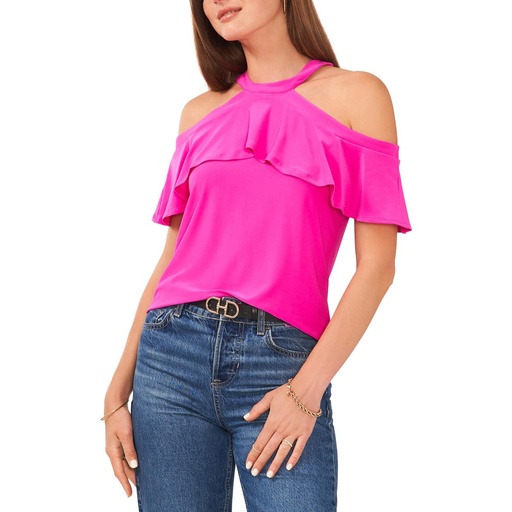 Blusa con escote alto con volante