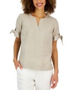 Blusa con cuello dividido de lino