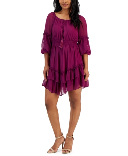 Vestido con cintura fruncida  y volantes