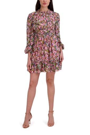 Vestido de chiffon floral con volantes