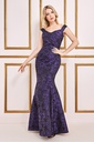 Vestido largo Jacquard con escote bardot