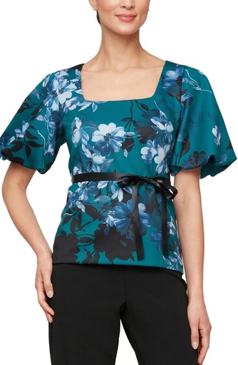 Blusa floral de mangas abullonadas