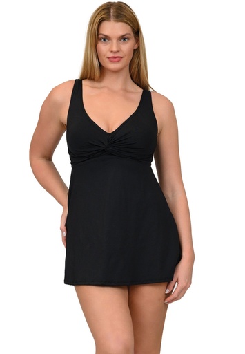 [1850015] Vestido de baño con escote drapeado