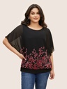Blusa con mangas de murciélago floral