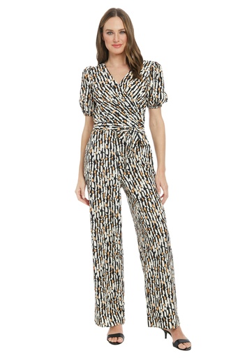 Jumpsuit cruzado con vuelo y fajín Amira