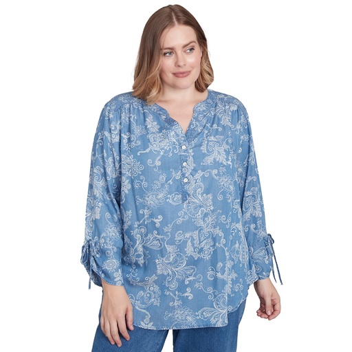 Blusa denim estampada Henley