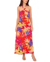 Vestido maxi cuello halter floral y lazo