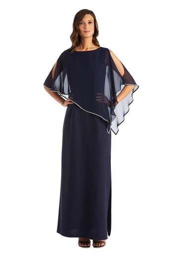 Vestido largo con poncho de diamantes